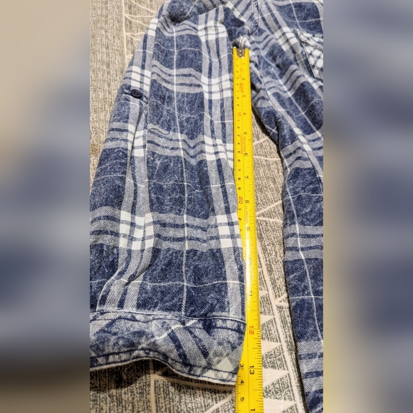 Warehouse One, ladies size 12 blue plaid button up shirt - Picture 10 of 14